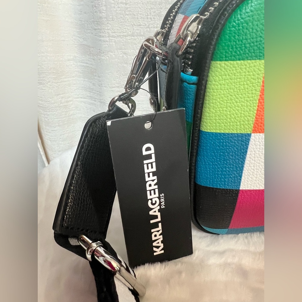 Karl Lagerfeld Paris NWT Classic Karl Multi
Colored Crossbody Bag Guitar Strap - Picture 5 of 12